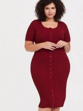 TORRID Midi Rib Button-Front Dress Size 3 NWT